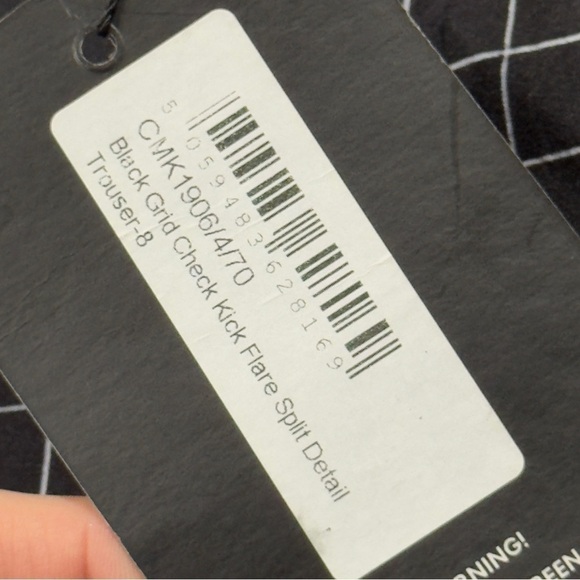 PrettyLittleThing Black Grid Check Kick Flare Split Hem Detail Pant Size 4 Women - Picture 8 of 11